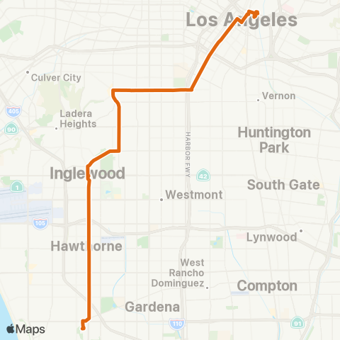 Metro Dtwn LA-Sbay Galleria via King Bl-Hawthorne Bl map