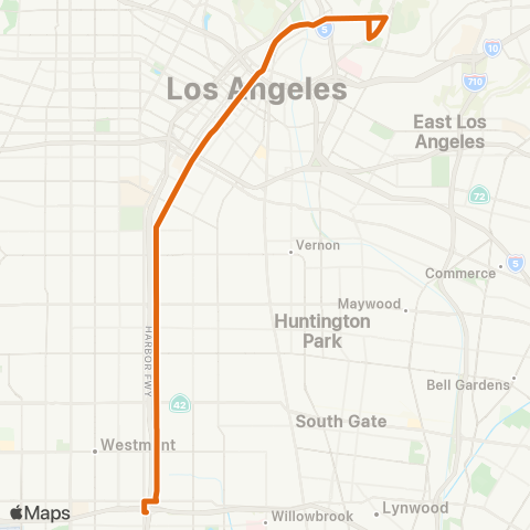 Metro Lincoln Hts-Dtwn LA-Harbr Fwy Sta via Bway map