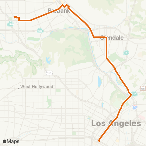 Metro Dtwn LA - Noho Sta via San Fernando Rd-Magnolia Bl map