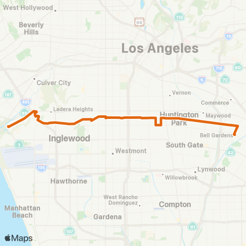 Metro Playa Vista - Bell Gardens via Jefferson Bl-Gage Av map