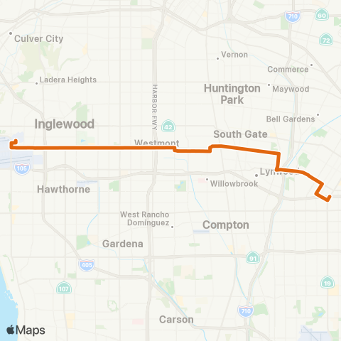 Metro LAX Cty Bus Ctr-Downey via Century Bl-Imperial Hwy map