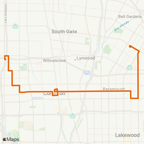 Metro Harbor Fwy Sta - Downey via Compton - Somerset Bls map