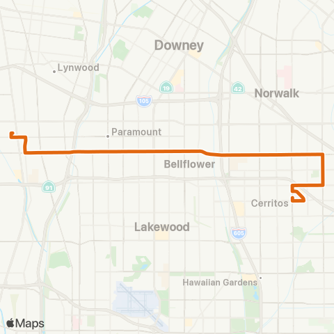 Metro Compton Sta - Cerritos Towne Ctr via Alondra Bl map