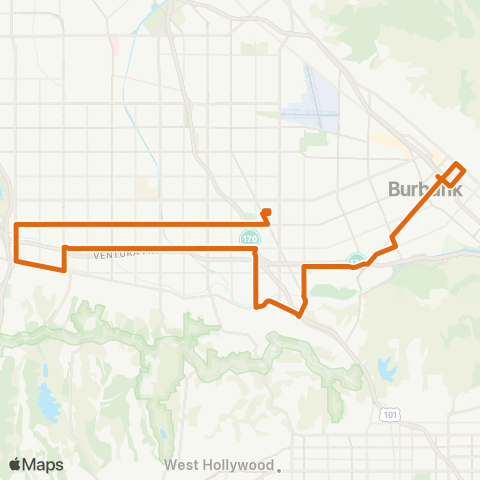 Metro N. Hollywood Sta - Burbank Sta via Riverside-Olive map