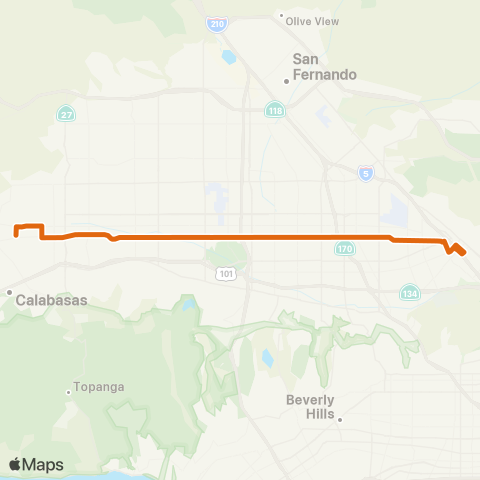 Metro West Hills - Burbank via Victory Bl map