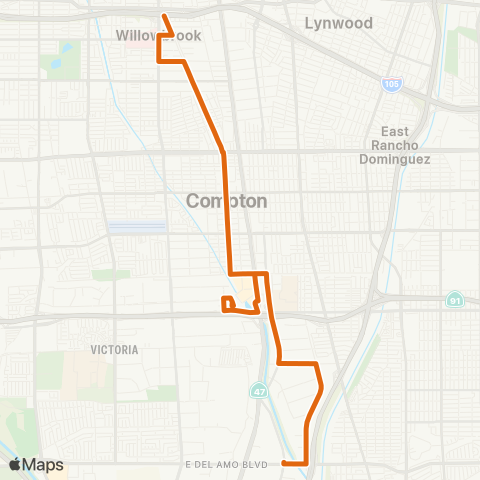 Metro Willowbrook Sta - Del Amo Sta via Willowbrook Av map