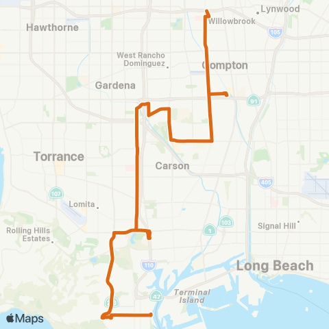 Metro Willowbrook Sta-San Pedro via Wilmgtn-Vermont map