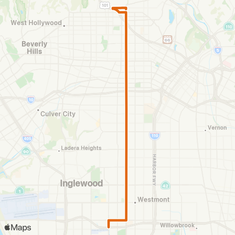 Metro Hollywood - Crenshaw Sta via Western Av map