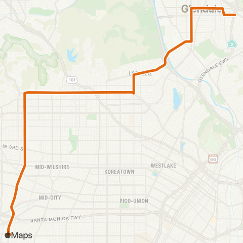 Metro E Hollywood - LA Cienega Sta via Hollywood-Fairfax map