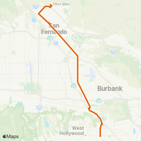 Metro Sylmar-Universal Cty via San Fernando - Lankershim map