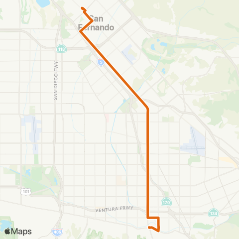 Metro Sylmar - San Fernando - Studio City - via Laurel Cyn map