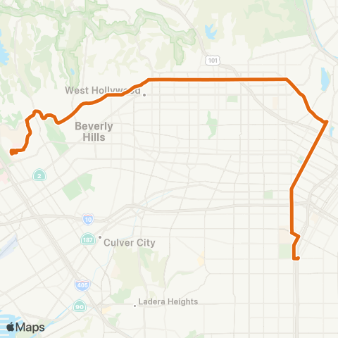 Metro Westwood - Exposition Pk via Sunset-Alvarado map