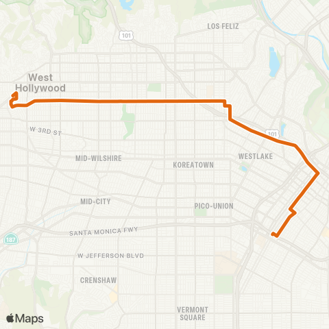 Metro W Hollywood-Dtwn LA - Avalon Sta via Melrose-Avalon map