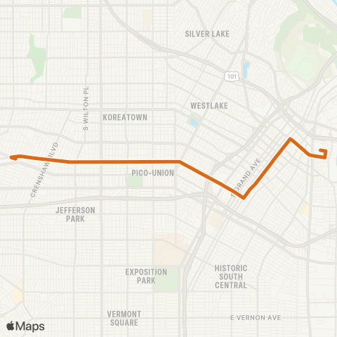 Metro Pico Rimpau - Dtwn LA - Little Tokyo Sta via Pico map