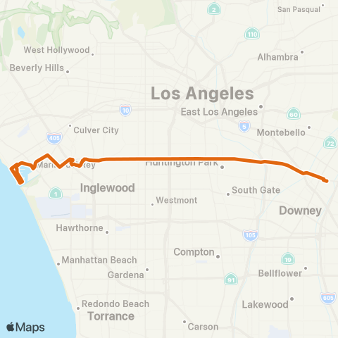 Metro Marina Del Rey - Pico Rivera via Slauson Av map