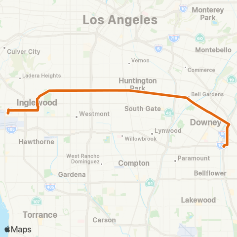 Metro LAX City Bus Ctr - Norwalk Sta via Florence Av map