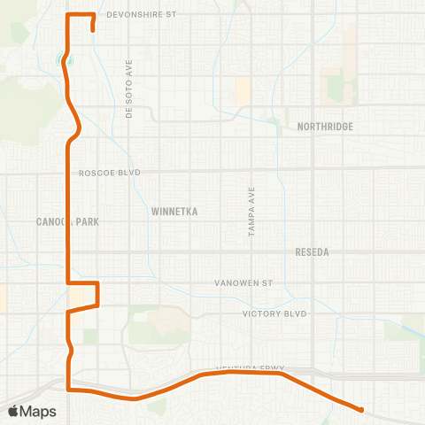 Metro Chatsworth Sta - Encino via Topanga Cyn-Ventura Bl map