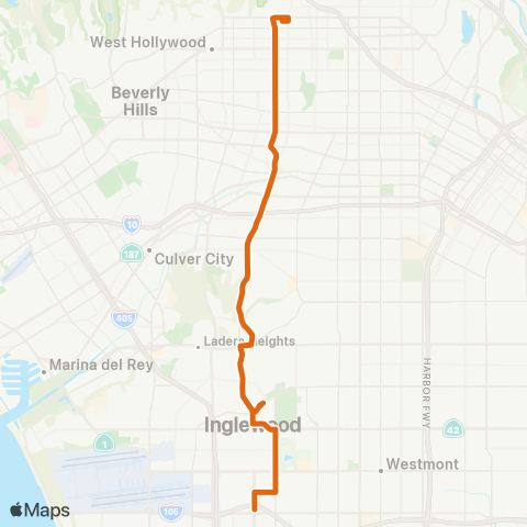 Metro Hllywd / Hghlnd Sta - Hwthrne / Lennox Sta via LA Brea map