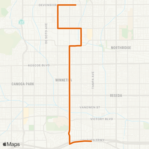 Metro Northridge - Tarzana via Tampa - Winnetka Avs map