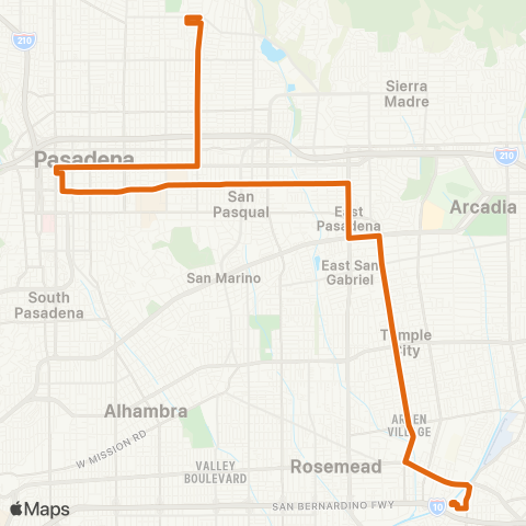 Metro El Monte Sta-Pasadena via TC Bl-Dl Mar-Colrdo-Alln map