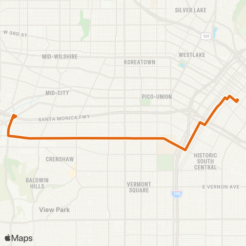 Metro Dtwn LA - Wla via Washington Bl & Jefferson Bl map