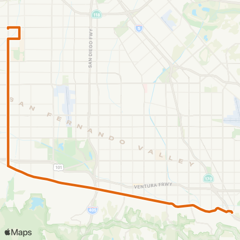 Metro Northridge-Universal City via Ventura-Reseda Bls map