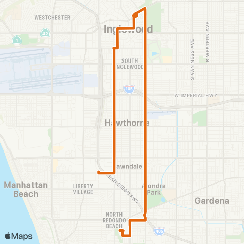 Metro Inglewood-S Bay Galleria via Prairie-Inglewood map