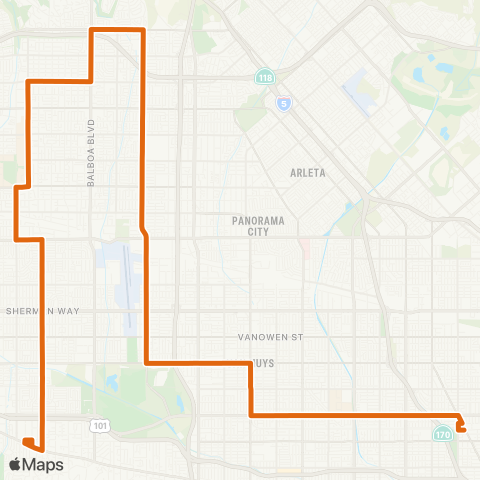 Metro Encino-N. Holywd via Woodley-White Oak Burbank Bl map