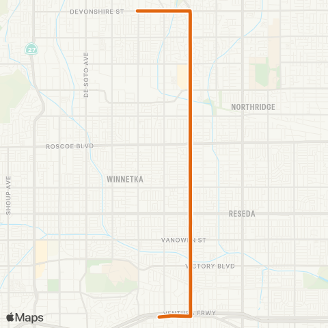 Metro Northridge - Tarzana via Tampa - Winnetka Avs map