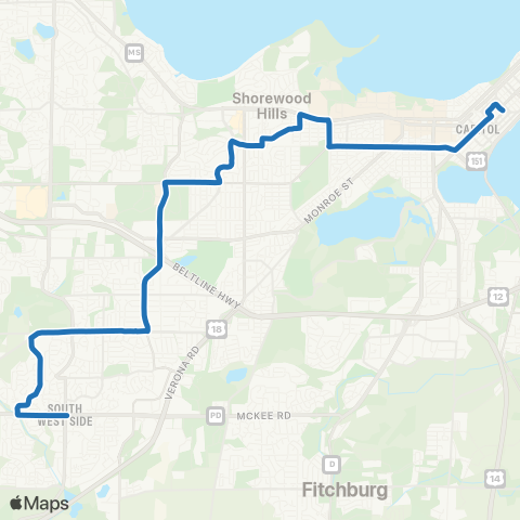 Madison Metro Route E map