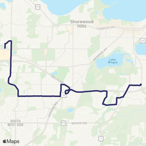 Madison Metro Route H map