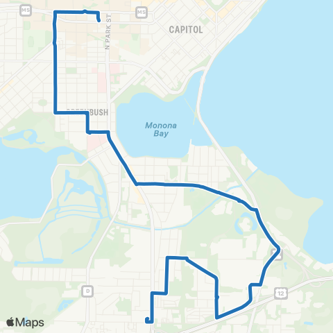 Madison Metro Route O map