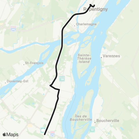 exo L'Assomption Express Repentigny - Montréal map