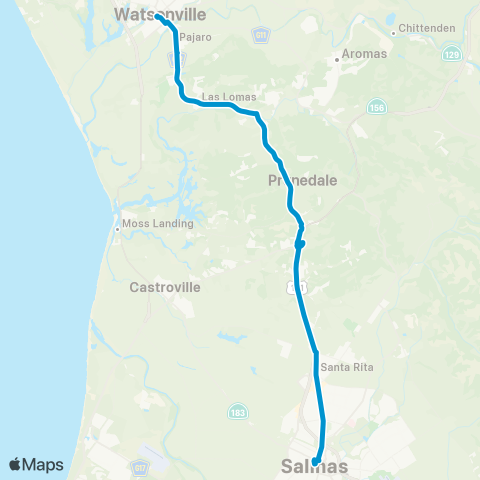 Monterey-Salinas Transit Watsonville via Prunedale map