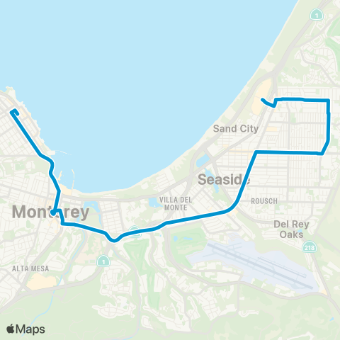 Monterey-Salinas Transit JAZZ - B Aquarium / Sand City via Bway map