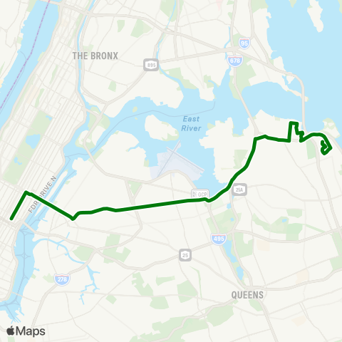 MTA Express Bay Terrace - Midtown via 3rd Av map