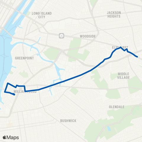 MTA Queens Williamsburg - Rego Park map