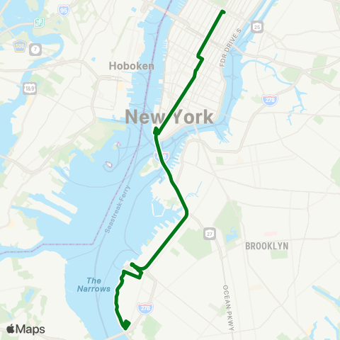 MTA Express Bay Ridge - Manhattan Express map