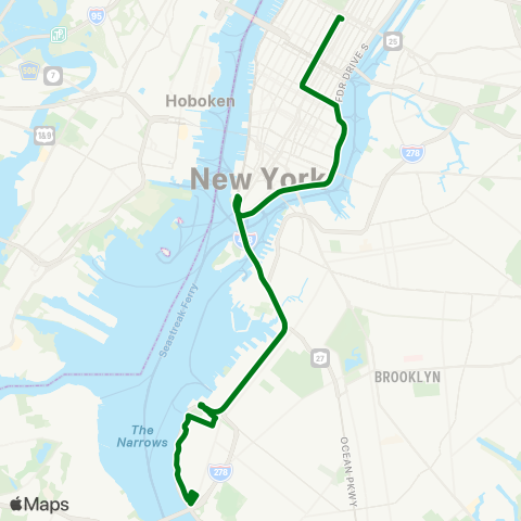 MTA Express Bay Ridge - Midtown Manhattan Express map