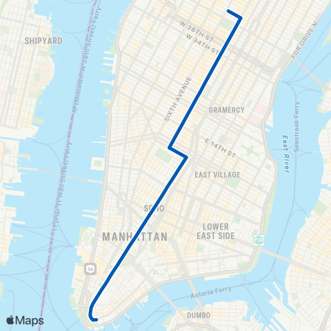 MTA Manhattan W 44 St - South Ferry map