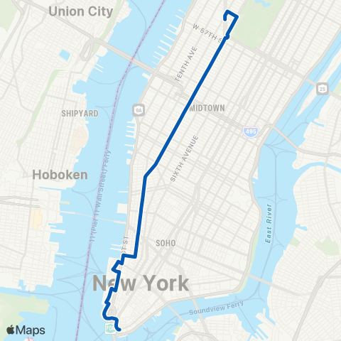 MTA Manhattan Lincoln Center - South Ferry map