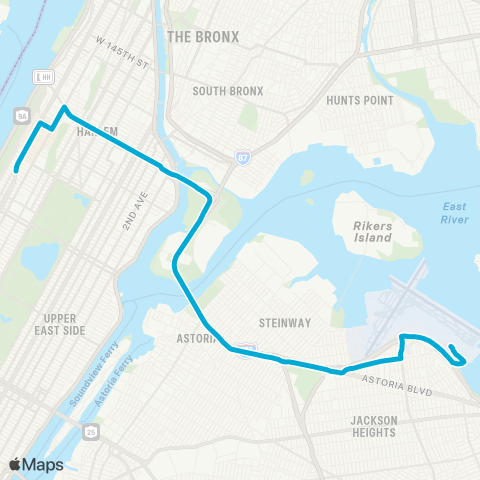 MTA Manhattan West Side - LaGuardia Airport map