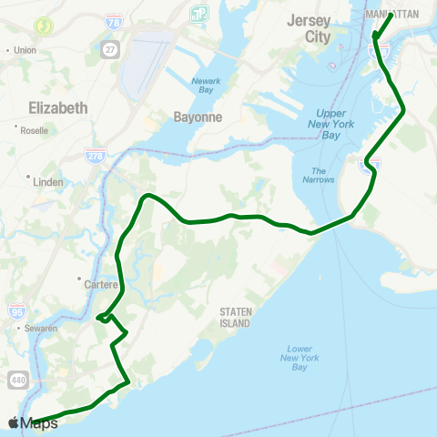 MTA Express Tottenville - Lower Manhattan Express map