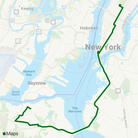 MTA Express Pt. Richmond - Midtown Manhattan Express map