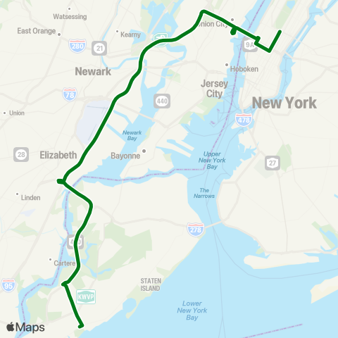 MTA Express Prince's Bay - Midtown Manhattan Express map