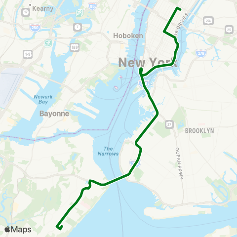 MTA Express New Dorp - Midtown Manhattan Express map