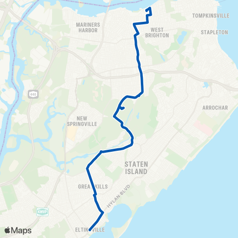 MTA Staten Island West New Brighton - Eltingville map