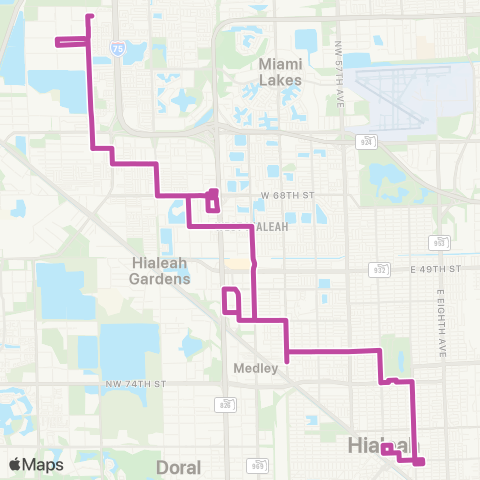 Hialeah Bus City of Hialeah Transit (Flamingo) map