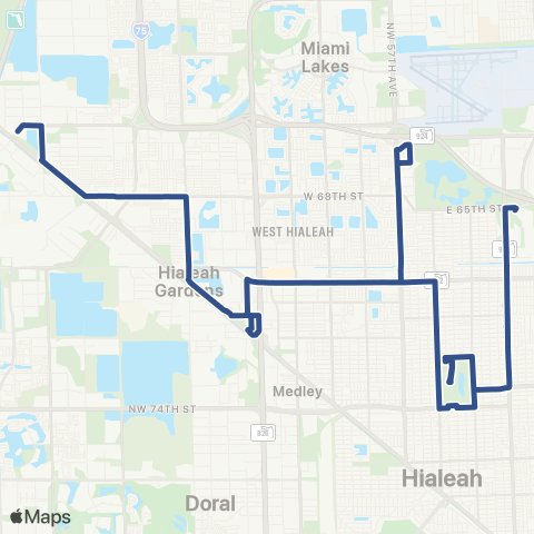 Hialeah Bus City of Hialeah Transit (Marlin) map