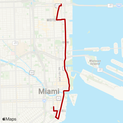 Miami Trolley City of Miami - Biscayne Route map